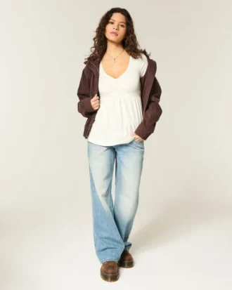 Long-Sleeve Pinch Bust Babydoll Top