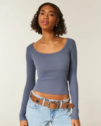 Long-Sleeve Scoop Top