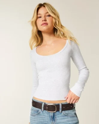 Long-Sleeve Scoop Top