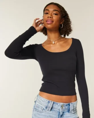 Long-Sleeve Scoop Top