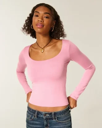 Long-Sleeve Seamless Fabric Scoop Baby Tee