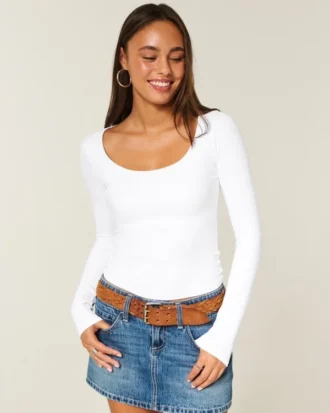 Long-Sleeve Seamless Fabric Scoop Baby Tee