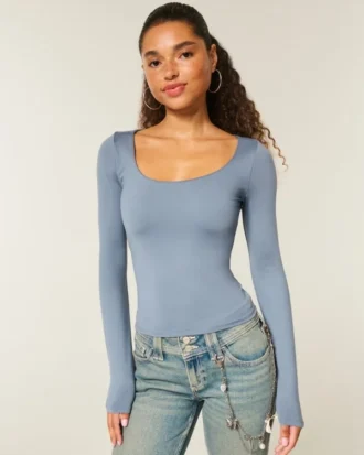 Long-Sleeve Seamless Fabric Scoop Baby Tee