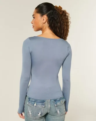 Long-Sleeve Seamless Fabric Scoop Baby Tee