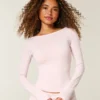 Long-Sleeve Seamless Fabric Slash-Neck Top