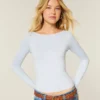 Long-Sleeve Seamless Fabric Slash-Neck Top