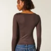 Long-Sleeve Seamless Fabric Slash-Neck Top