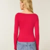Long-Sleeve Seamless Fabric Slash-Neck Top