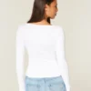 Long-Sleeve Seamless Fabric Slash-Neck Top