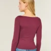 Long-Sleeve Seamless Fabric Slash-Neck Top