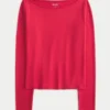 Long-Sleeve Seamless Fabric Slash-Neck Top