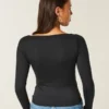 Long-Sleeve Seamless Fabric Slash-Neck Top