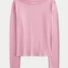Long-Sleeve Seamless Fabric Slash-Neck Top