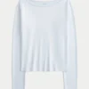 Long-Sleeve Seamless Fabric Slash-Neck Top