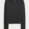 Long-Sleeve Seamless Fabric Slash-Neck Top