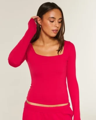 Long-Sleeve Seamless Fabric Square-Neck Baby Tee