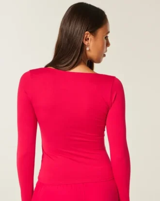 Long-Sleeve Seamless Fabric Square-Neck Baby Tee