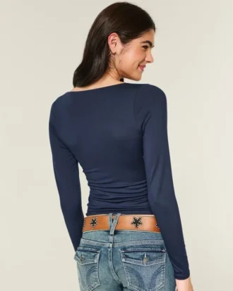 Long-Sleeve Seamless Fabric Wrap Top