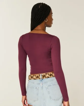 Long-Sleeve Seamless Fabric Wrap Top