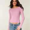 Long-Sleeve Slash-Neck Top