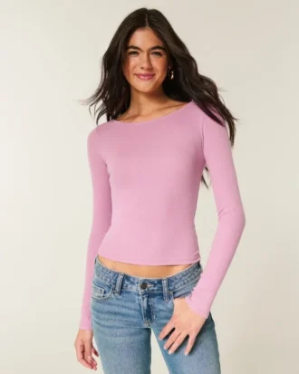 Long-Sleeve Slash-Neck Top