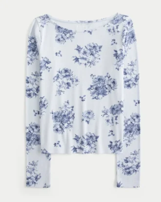 Long-Sleeve Slash-Neck Top