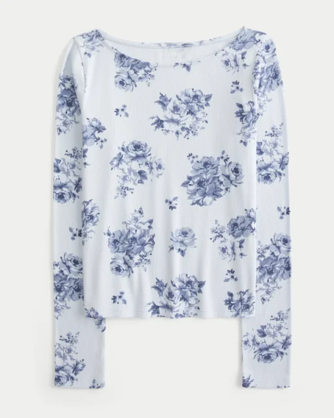 Long-Sleeve Slash-Neck Top