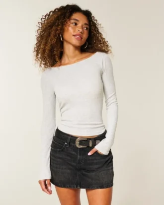 Long-Sleeve Slash-Neck Top