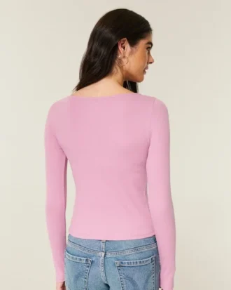 Long-Sleeve Slash-Neck Top