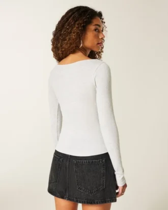 Long-Sleeve Slash-Neck Top