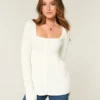 Long-Sleeve Square-Neck Babydoll Sweater