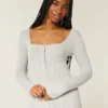 Long-Sleeve Square-Neck Babydoll Sweater