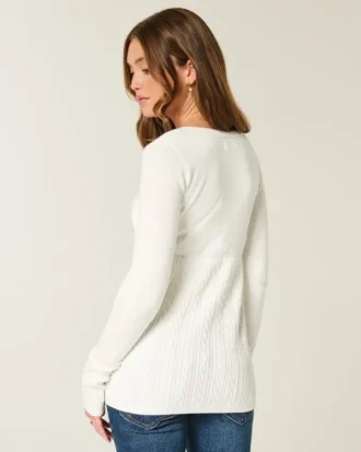 Long-Sleeve Square-Neck Babydoll Sweater