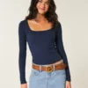 Long-Sleeve Square-Neck Top