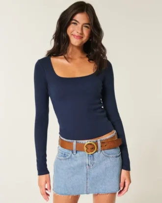 Long-Sleeve Square-Neck Top