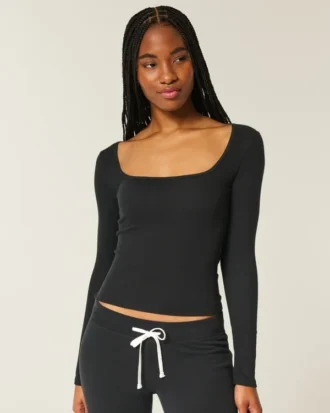 Long-Sleeve Square-Neck Top