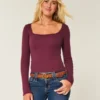 Long-Sleeve Square-Neck Top
