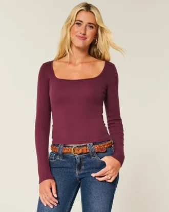 Long-Sleeve Square-Neck Top