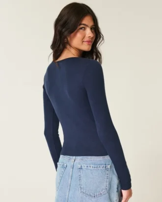 Long-Sleeve Square-Neck Top