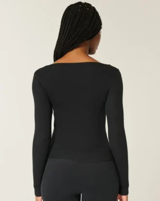 Long-Sleeve Square-Neck Top