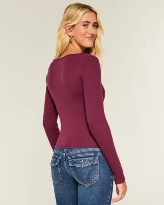 Long-Sleeve Square-Neck Top