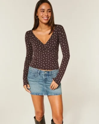 Long-Sleeve Wrap V-Neck Top
