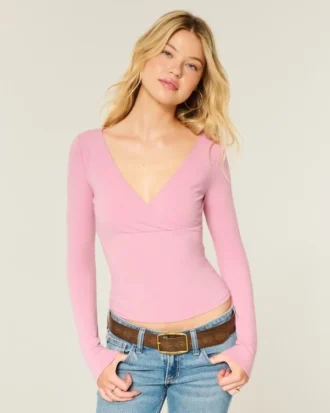 Long-Sleeve Wrap V-Neck Top