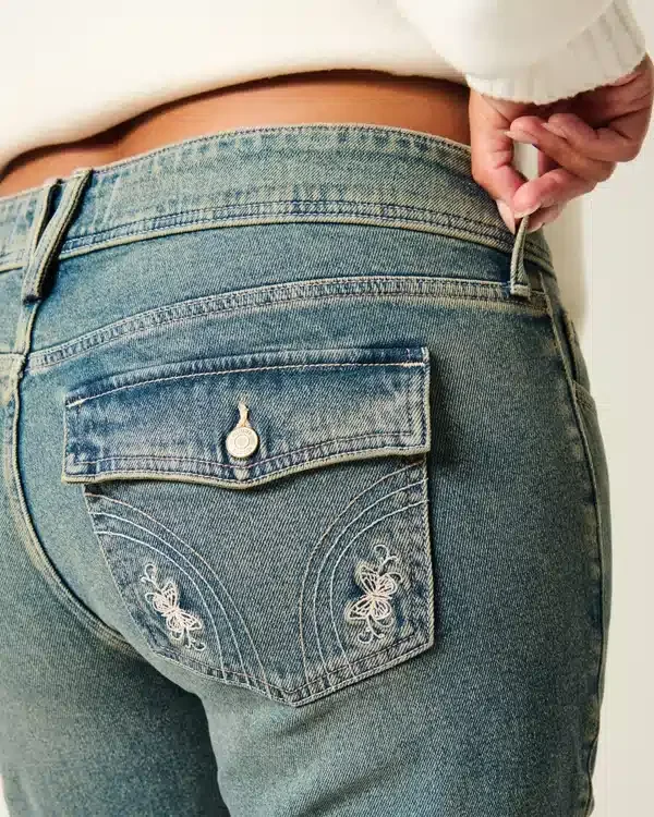 Low-Rise Butterfly Embroidery Medium Wash Bootcut Jeans Low-Rise Butterfly Embroidery Medium Wash Bootcut Jeans