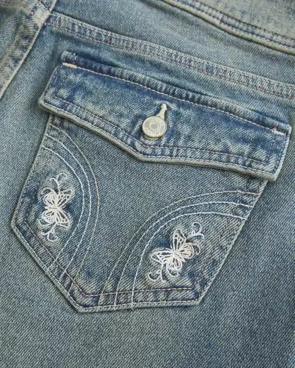 Low-Rise Butterfly Embroidery Medium Wash Bootcut Jeans Low-Rise Butterfly Embroidery Medium Wash Bootcut Jeans
