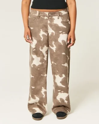 Low-Rise Cow Print Baggy Jeans