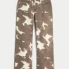 Low-Rise Cow Print Baggy Jeans