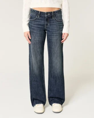 Low-Rise Dark Wash Baggy Jeans