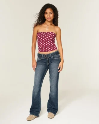 Low-Rise Dark Wash Belted Bootcut Jeans