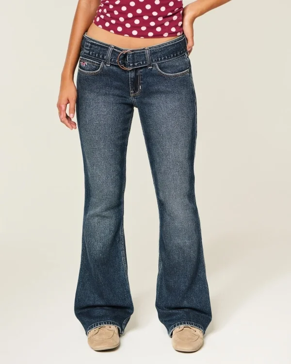 Low-Rise Dark Wash Belted Bootcut Jeans Low-Rise Dark Wash Belted Bootcut Jeans